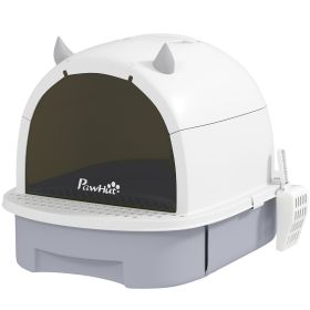 PawHut Covered Cat Litter Box with Lid, Scoop, Deodorizing Bags for Odor Control, Privacy, Easy to Clean, Gray