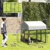 PawHut Welded Wire Outdoor Dog Kennel with 360Â° Rotating & 4 Levels Adjustable Bowls, Waterproof Cover, 3.9' x 3.9' x 4