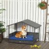 PawHut Wicker Dog House Indoor Outdoor Removable Cushion Lounge Dark Blue