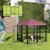 PawHut Welded Wire Outdoor Dog Kennel with 360Â° Rotating & 4 Levels Adjustable Bowls, Waterproof Cover, 4.6' x 4.6' x 5'