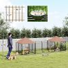 PawHut Large Outdoor Dog Kennel with 2 Rooms, Rotating & Adjustable Height Bowls, Waterproof & UV-Resistant Canopy