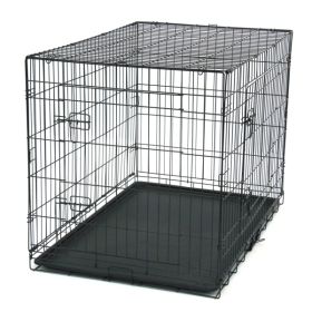 42 Inch Iron Foldable With Divider Plastic Tray Black Dog And Cat Cage (Color: Black)